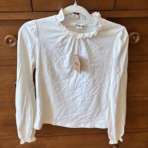 Boden Cream Long Sleeve Top with Ruffle Collar
